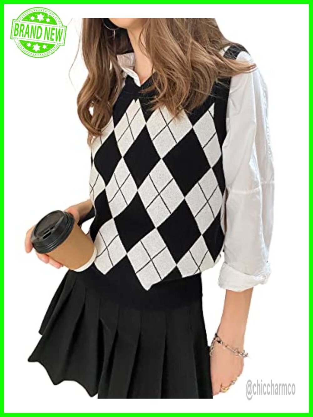 Argyle Knitted Sleeveless Sweater Vest for Layering Stretch Pullover